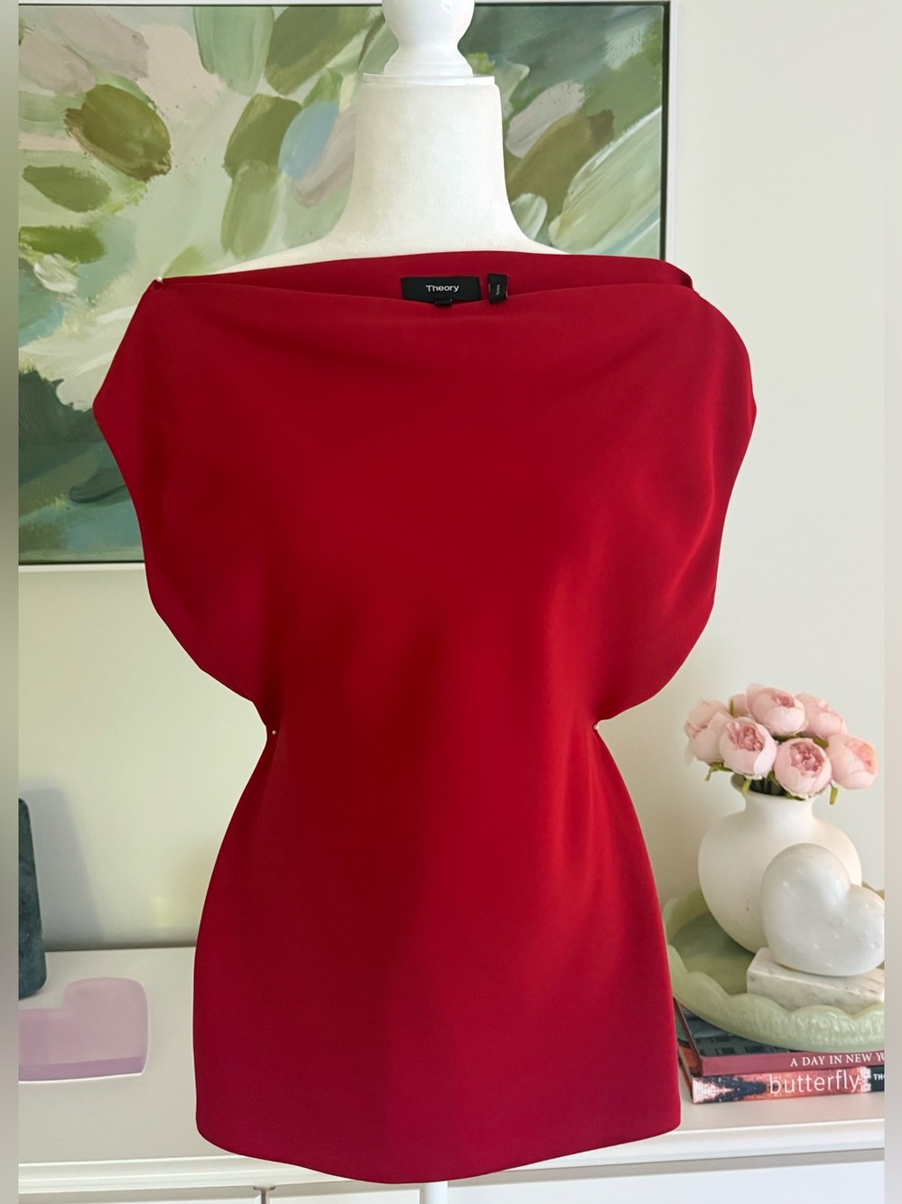 Theory Crimson Draped Boatneck Tunic